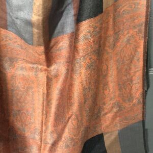 Elegant Silk Road Scarf in Black Rust Gray and Brown